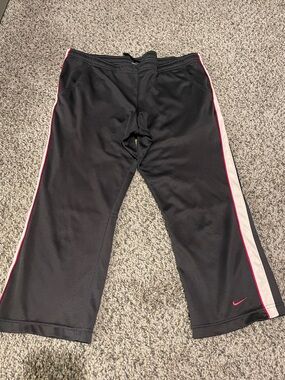 Nike Black/Dark Gray Track Pants with Pink and White Side Stripes